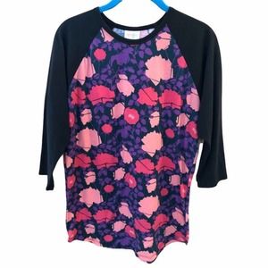 LuLaRoe Randy purple pink floral black sleeve Sz M